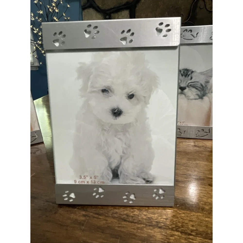 Metal Pet Photo Frame Paw Prints‎ Mouse Lot If 3 Holds Picture 3.5